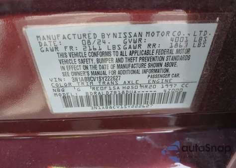 2025 Nissan Sentra Sv from USA, damaged, VIN 3N1AB8CV1SY222627